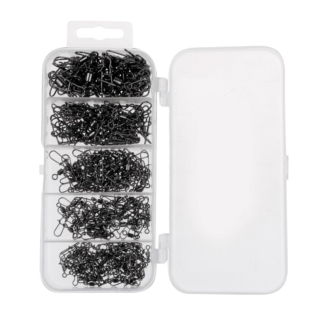 210Pcs/Box Fishing Swivels with Snaps Rolling Swivel Connector Hooked Snaps