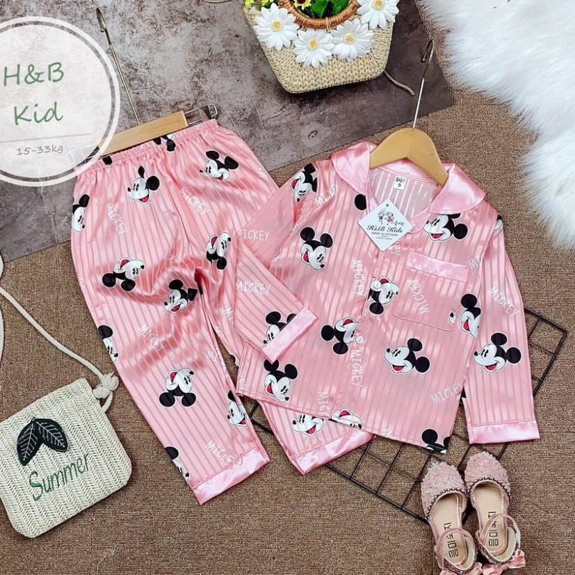 BỘ MẶC NHÀ PIJAMA DÀI TAY LỤA GẤM CAO CẤP CHO BÉ GÁI