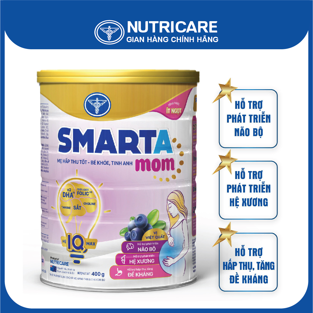 Sữa bột Nutricare Smarta Mom hương việt quất cho phụ nữ mang thai cho con bú 400g