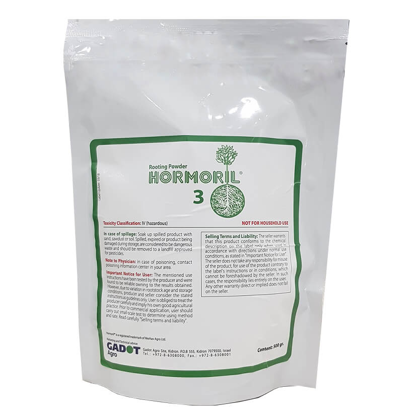 Bột kích ra rễ HORMORIL 3 túi 500gr nhập khẩu Israel dùng kích ra rễ cho cây thân thảo như cúc, cẩm chướng, thu hải đường, hoa lan giúp bộ rễ ra nhanh, chắc khoẻ và tặng hiệu quả giâm và chiết cành