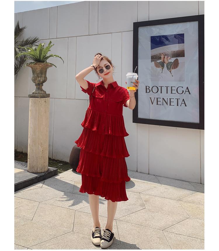 SHUANGYAN Blue Sea Yueno Fairy Mori Dress Platterone váy mối tình đầu màu đỏ 2023 mùa hè khí chất bánh váy chiffon đầm