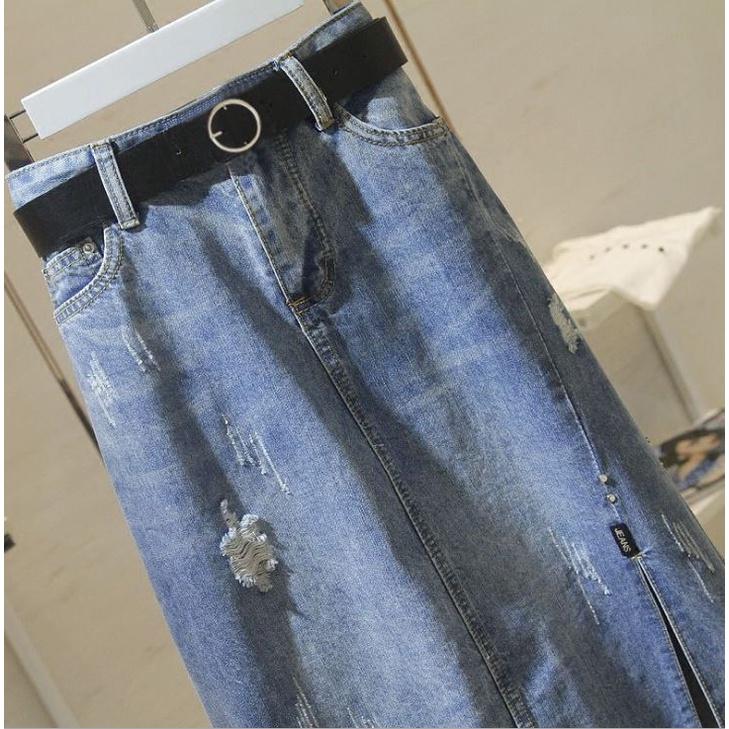 Chân váy jeans nữ xẻ tà rách cá tính Váy bò cá tính chẩt vải mềm