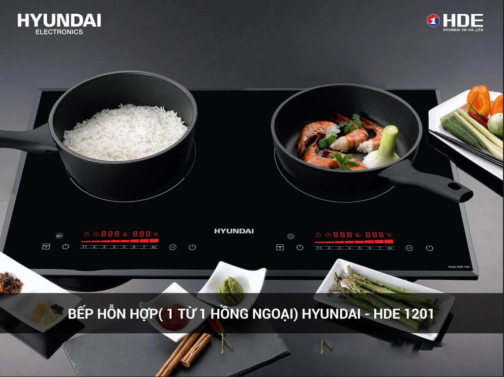 Bếp Từ - Hồng Ngoại Hyundai HDE 1201 Mặt Kính Cường Lực - BH 12 Tháng - Hàng Chính Hãng