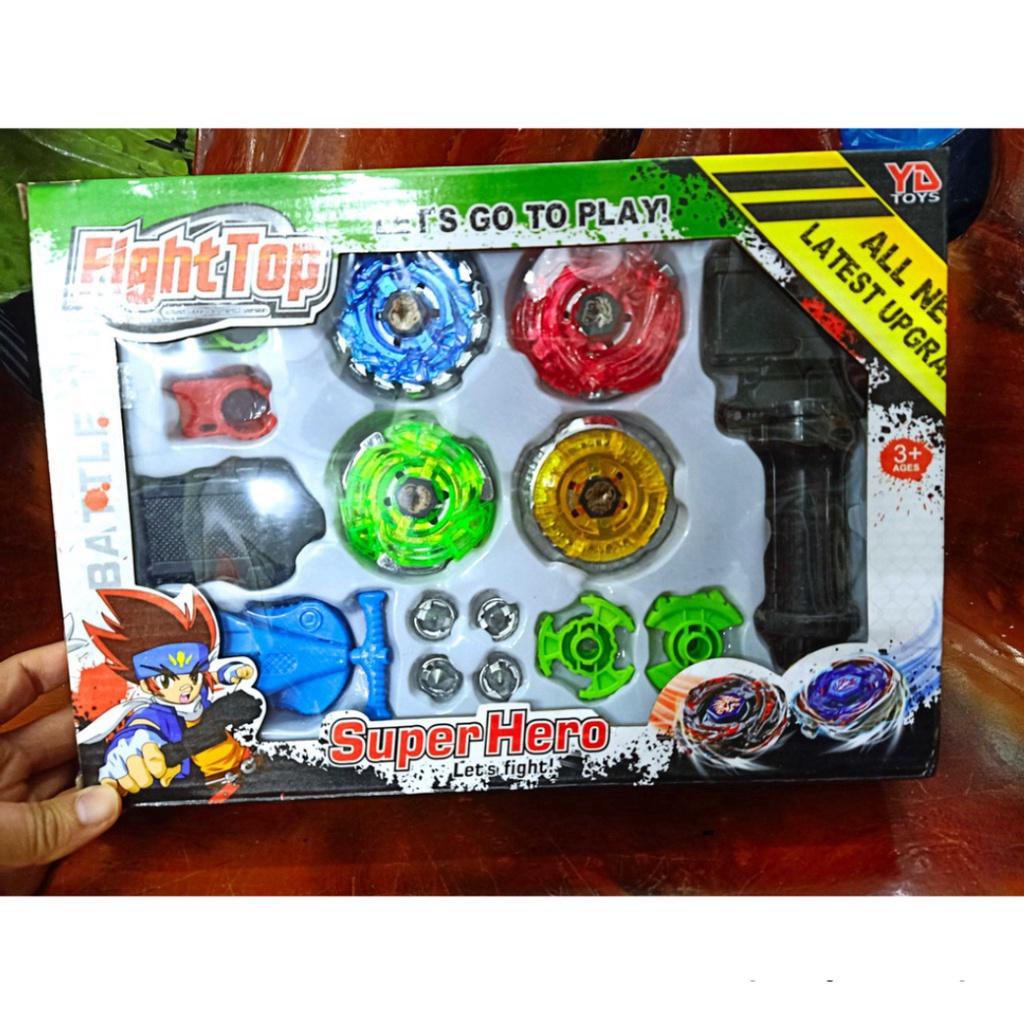 (ảnh thật) Bộ 4 Con quay BeyBlade + Tay cầm - Con quay vòng xoay thần tốc giá rẻ sập sàn