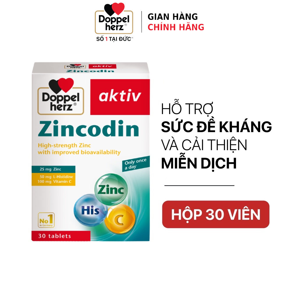 Combo 02 hộp viên uống hỗ trợ tăng cường sức đề kháng và cải thiện miễn dịch Doppelherz Zincodin