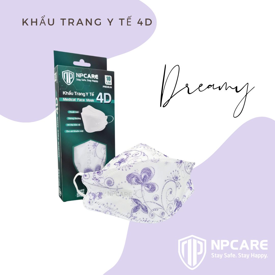 Khẩu trang y tế 4D (KF94) NPCARE Dreamy Tím (H/10c)