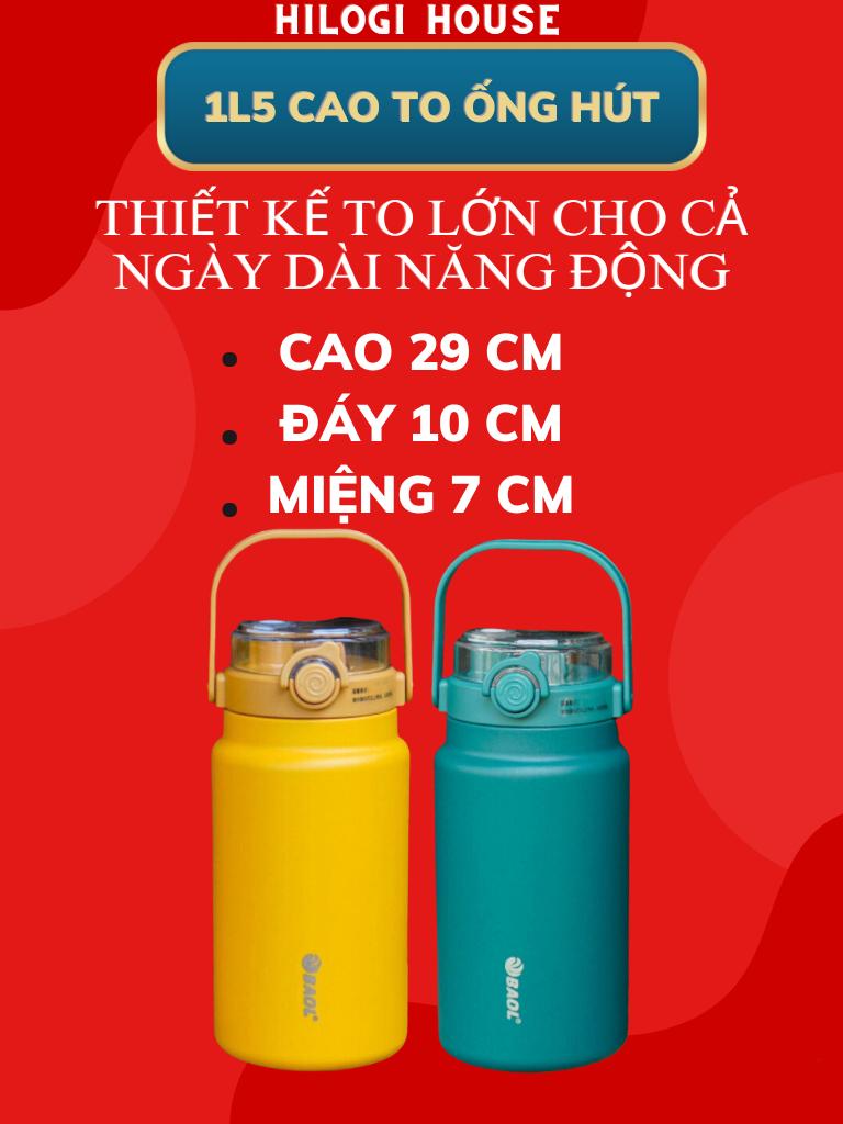 Bình giữ nhiệt 1500ml HiLOGI inox 304 sơn nhám, bình nước có ống hút và quai xách tiện lợi, giữ nhiệt hơn 20 giờ