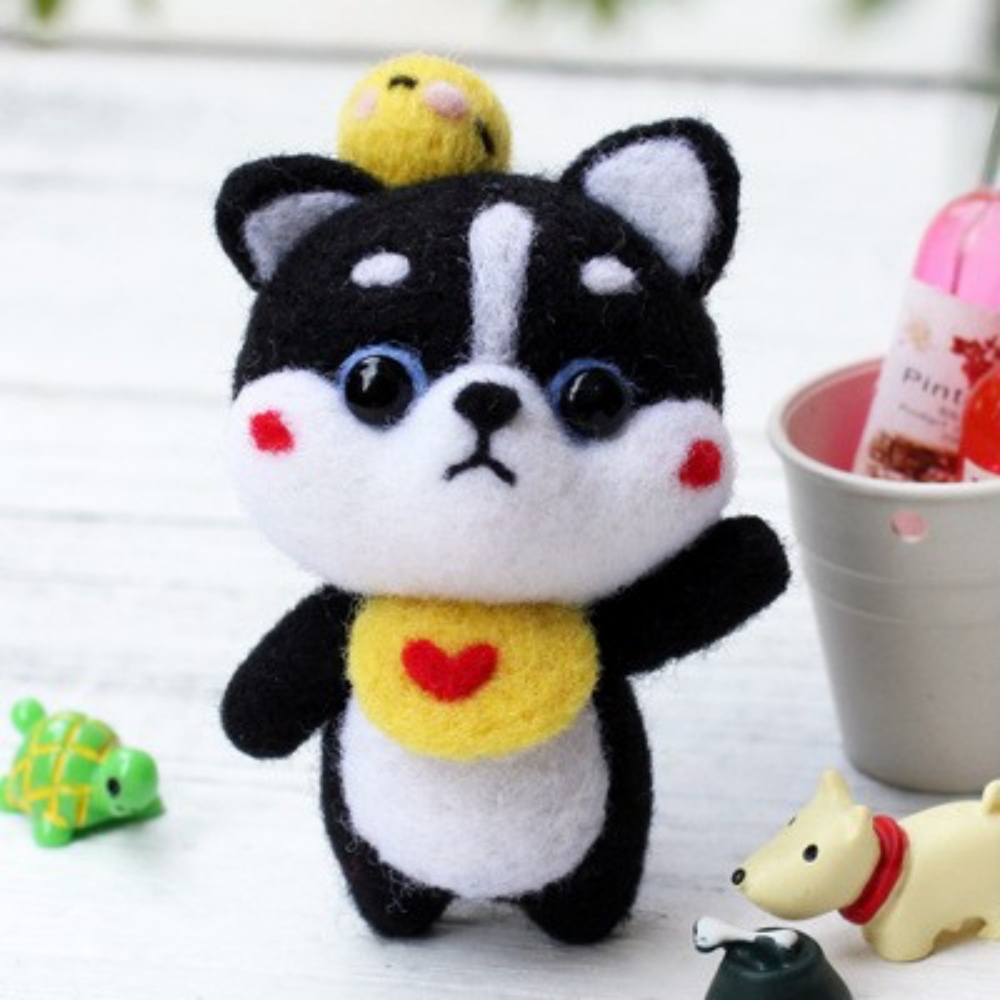 Bộ len chọc có hướng dẫn Shiba Đen Tiệc Bể Bơi, needle felting Black Shiba