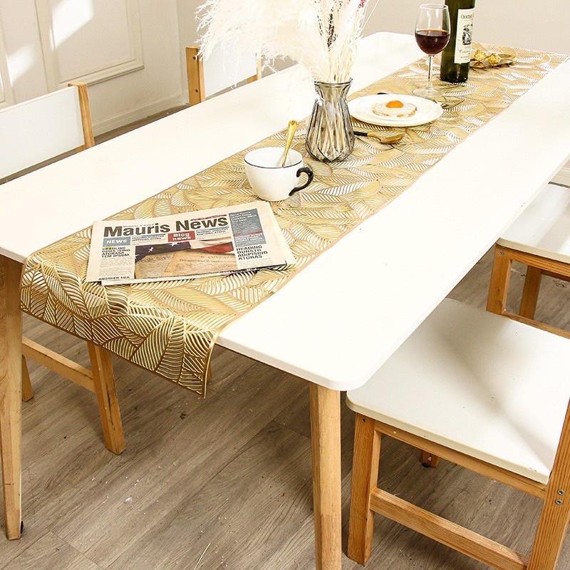 Tấm lót /Khăn trải bàn ăn cao cấp Hoạ Tiết Lá, Table runner decor bàn ăn chất liệu chịu nhiệt chống thấm