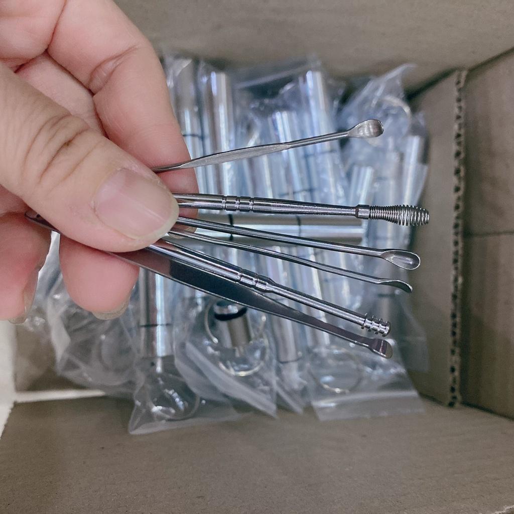 Bộ lấy ráy tai inox 6 món - bộ dụng cụ ngoáy tai có đèn thép không rỉ an toàn cho bé và gia đình