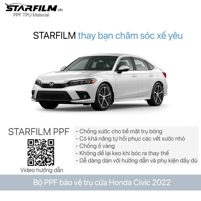 Honda Civic 2022 PPF TPU Trụ bóng chống xước tự hồi phục STARFILM