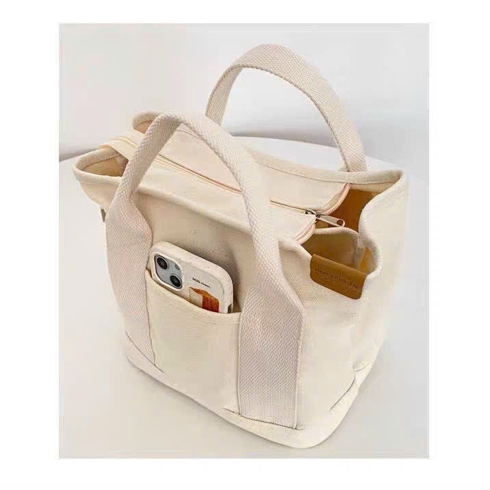 Túi Vải Canvas Hoạ Tiết Dễ Thương Đựng Đồ Bỉm Sữa Tiện Lợi Kích Thước 22*22*17 cm