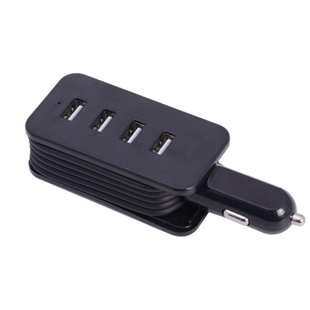 USB 4 Port Car Charger Fast Charging Adapter For IPhone Android With Cable