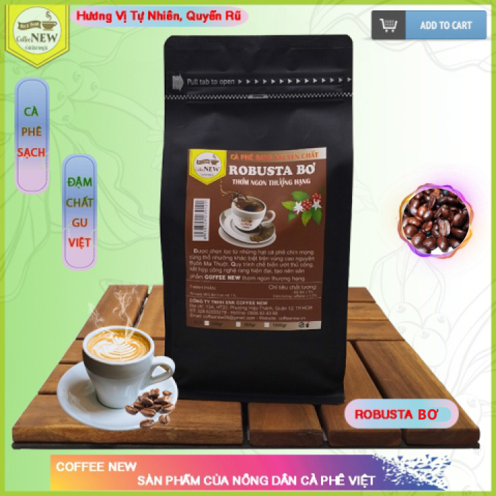 Cà Phê ROBUSTA Bơ (Gói 1kg) - Tặng Lót Ly - Thơm Ngon Độc Đáo - Hậu Đậm, Vị Đắng - Coffee New