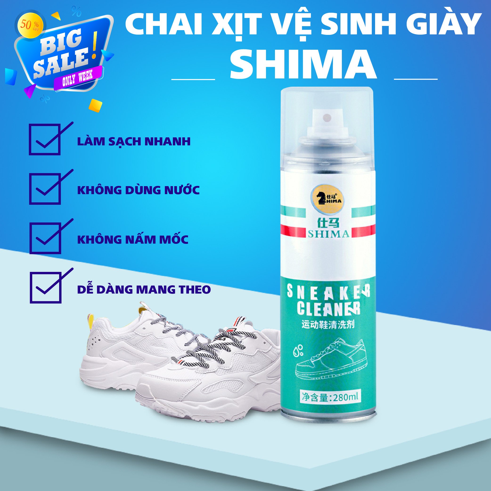 Bình xịt bọt tuyết Tẩy trắng Vệ sinh giày SHIMA