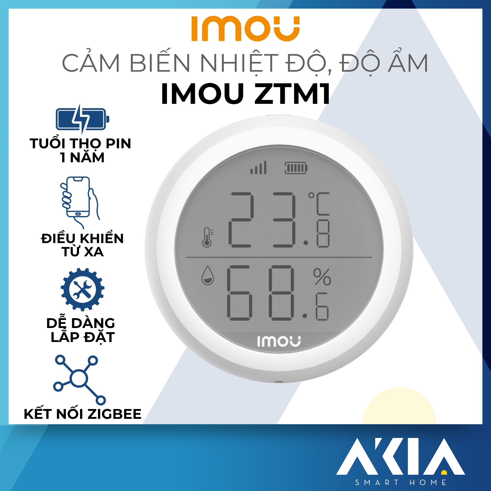 Cảm biến nhiệt độ và độ ẩm Imou ZTM1 - Temperature &amp; Humidity Sensor , có màn hình LCD hiển thị - Hàng chính hãng