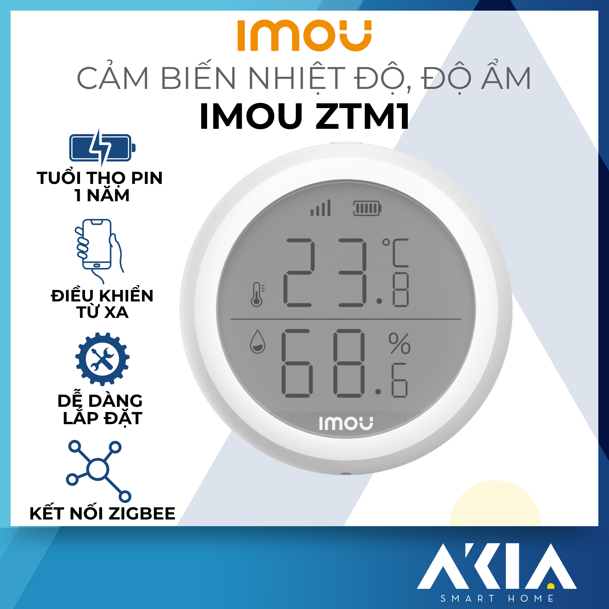 Cảm biến nhiệt độ và độ ẩm Imou ZTM1 - Temperature & Humidity Sensor , có màn hình LCD hiển thị - Hàng chính hãng