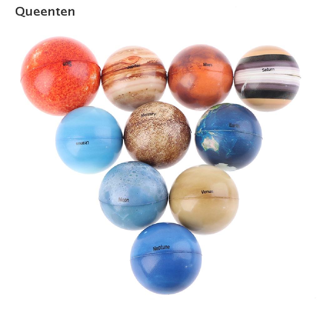 Queenten 9Pcs 6.3cm Eight Planets Sun Earth Moon Star Ball Rubber Bouncy anti-stress Toy QT