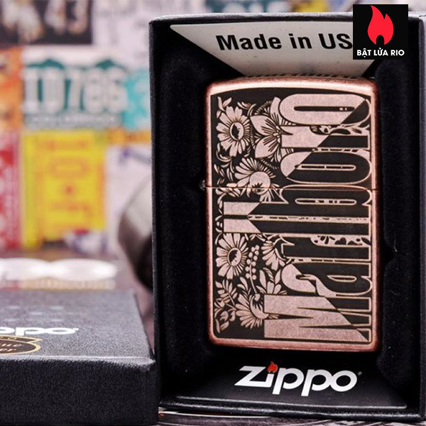 Bật Lửa Zippo Đồng Đỏ Giả Cổ 301Fb Khắc Marlboro Light 5 Mặt – Zipo 301Fb.Marl