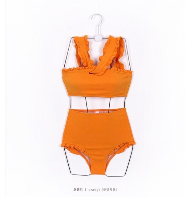 Bikini 2 mảnh màu vàng quần cạp cao