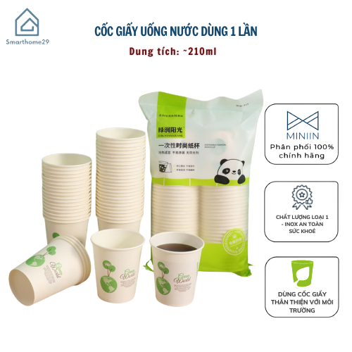 SET 50 Cốc Giấy Dùng Một Lần Chịu Nhiệt Không Rò Ri Chất Liệu An Toàn Đa Năng - Cốc Dùng 1 Lần Uống Nước Ly Giấy Uống Nước - HÀNG CHÍNH HÃNG MINIIN