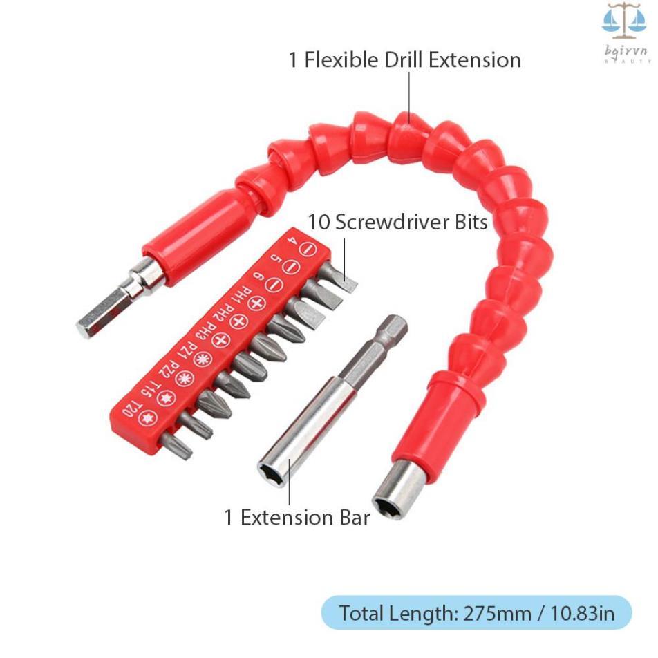1 đầu nối dài mũi khoan mềm dẻo 275mm có thể uốn cong kèm 10 tua vít từ tính