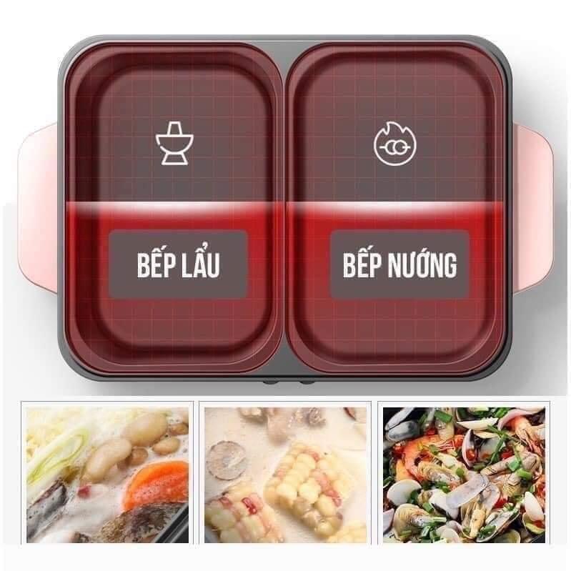 Bếp lẩu nướng 2 in 1 đa năng bếp lẩu nướng Cofy mini 2 ngăn chống dính Hàn Quốc bảo hành 3 tháng MiibooShi SD833