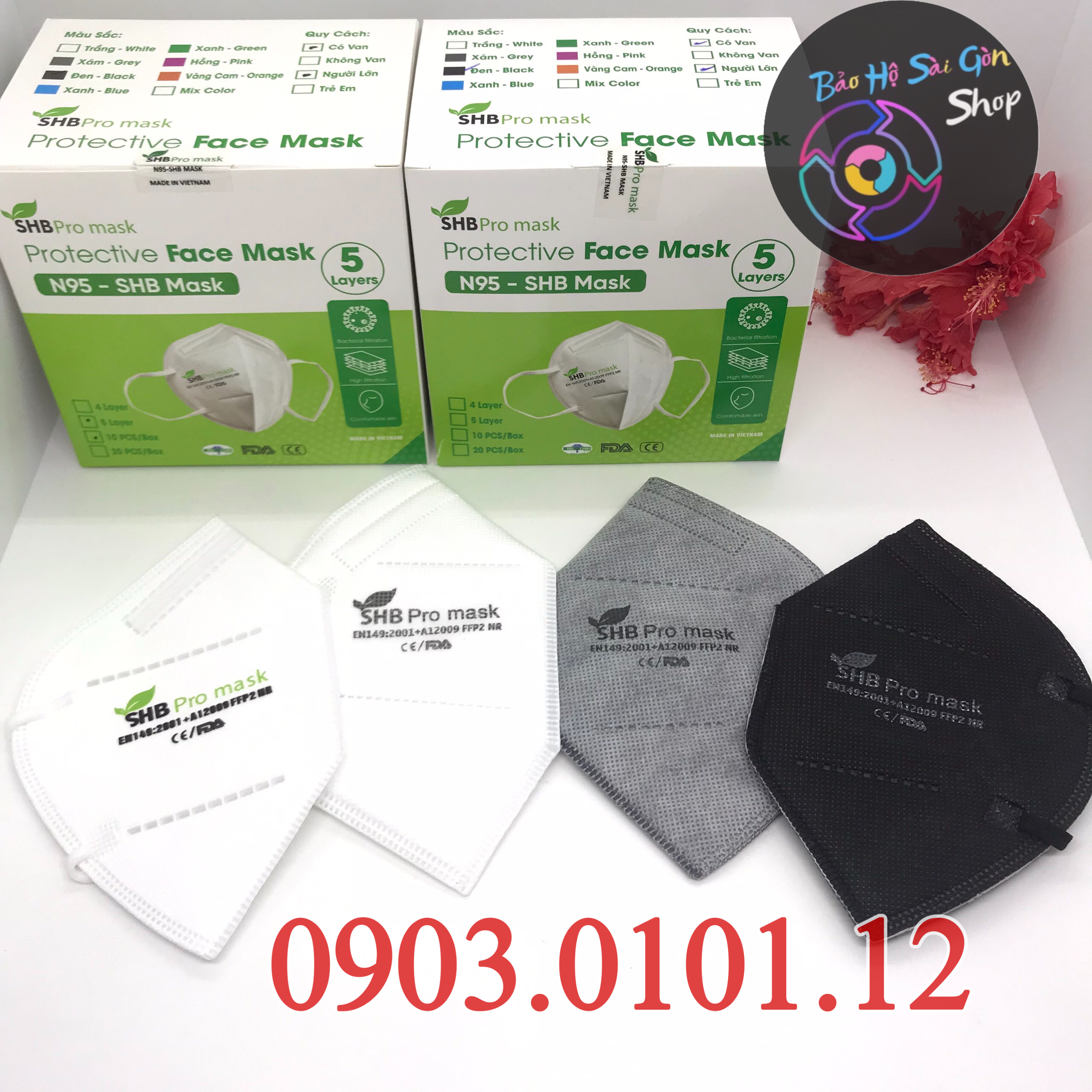 Khẩu trang n95 SHB Pro mask chính hãng, Kn95 cao cấp 5 lớp kháng khuẩn chuẩn FFP2 (hộp 20 cái)