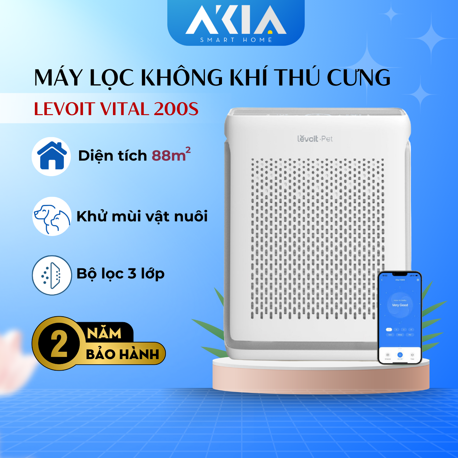 Máy Lọc Không Khí Levoit Vital 200S - Diện tích rộng 88m2, Khử Mùi Diệt Khuẩn, Hút Lông Thú Cưng Cực Mạnh - Hàng chính hãng