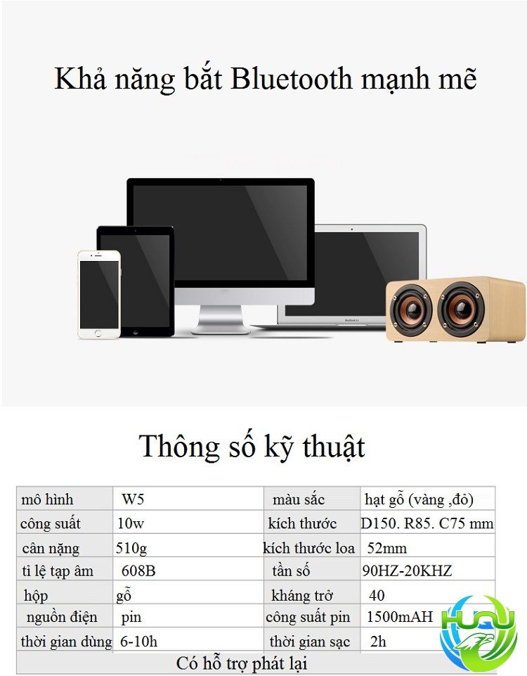 Loa Đôi Bluetooth Vân Gỗ Sang Trọng HQ-W5- Thông số kỹ thuật