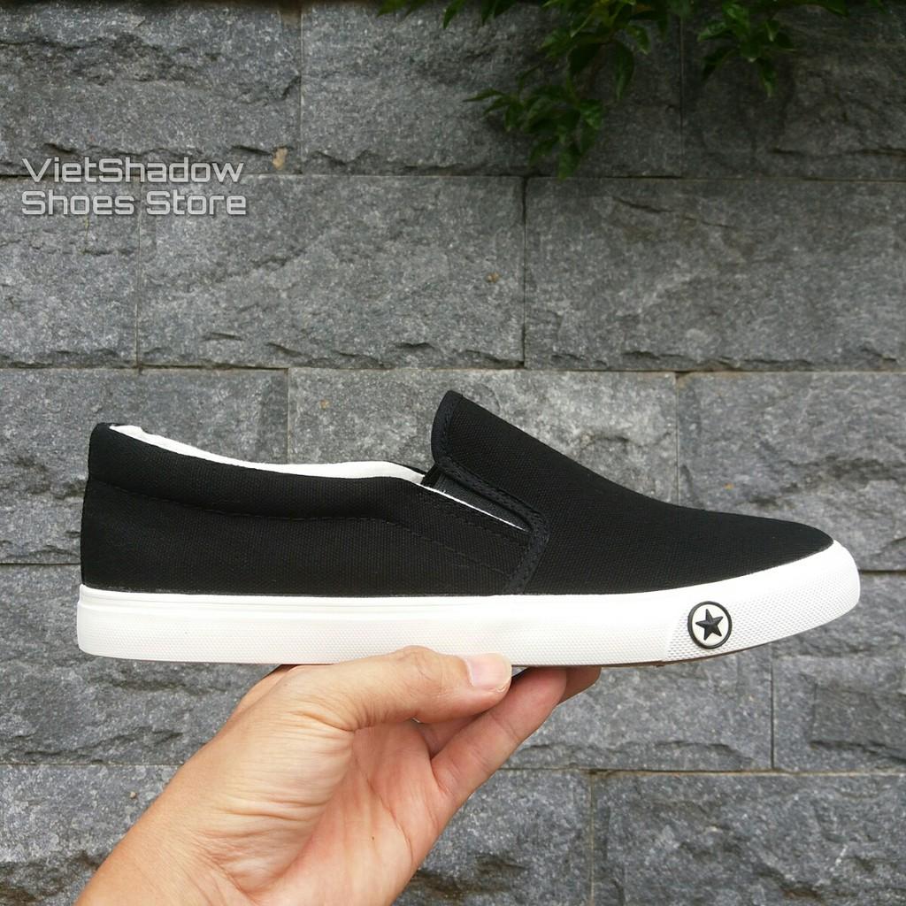 Slip on nữ - Giày lười vải "Little Star" - Vải thô màu trắng full và đen đế trắng - Mã SP B128