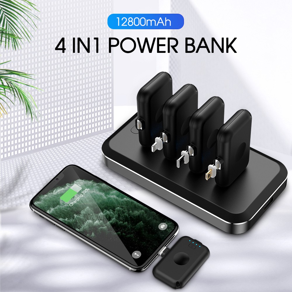 Bộ sạc nhanh Power Bank 8000mAh Mini Station 4 Magnetic Mini Power Bank 1200mAh and LED-Leuchten USB+Lignting+Type-C Adapter