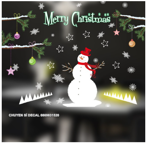 Decal trang trí tường Noel - Người Tuyết Khổng Lồ Và Khăn Đỏ