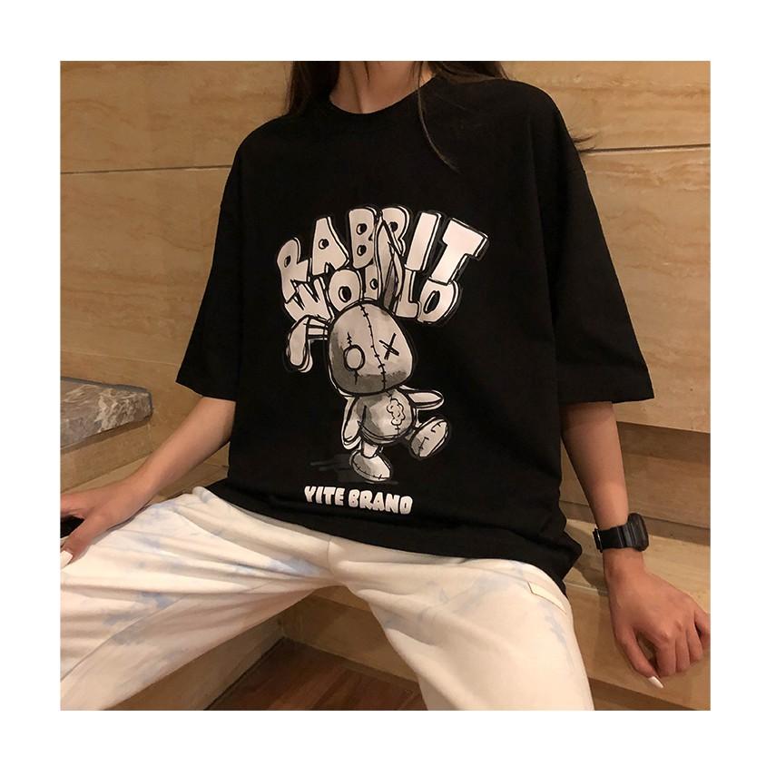 Áo thun tay lỡ RABBIT WORLD phông Unisex nam nữ tee oversize form rộng pull Ulzzang Streetwear Hàn Quốc vải mềm