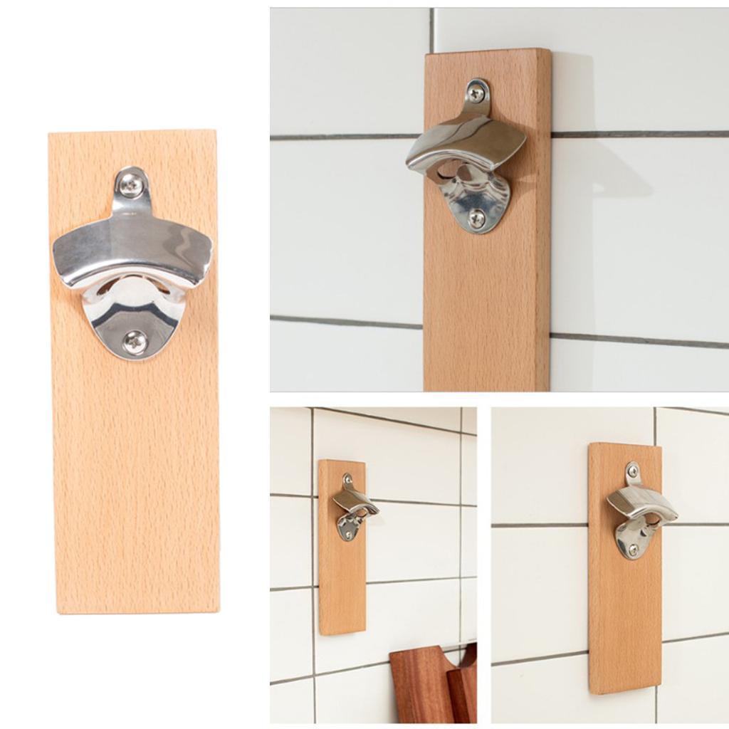 Wall Mounted Mounted Bottle Opener Beer Soda Bar Home Kitchen Beech