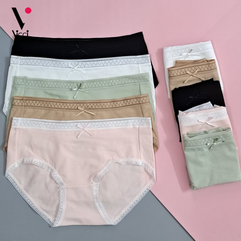 Combo 05 Quần lót nữ mix màu vải cotton Nhật viền ren cạp vừa kháng khuẩn Vicci QV.208 ôm sát vòng 3, mềm mại, thoáng mát