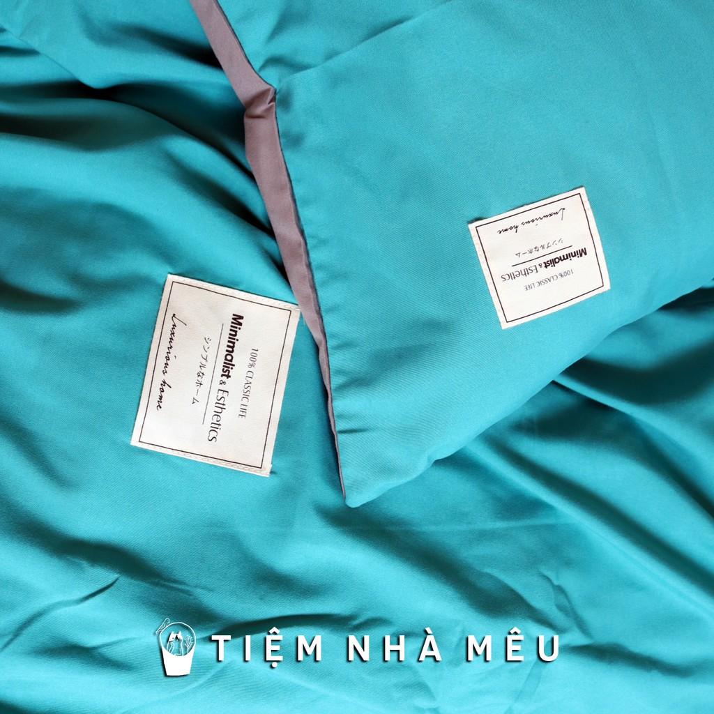 Bộ Chăn Ga Gối Cotton TC Nhập Hàn m6/m8/2m - Tiệm Nhà MêuSet 4 Món 2 Vỏ gối ,drap , vỏ chăn - Màu Xanh Coban Ga Xám