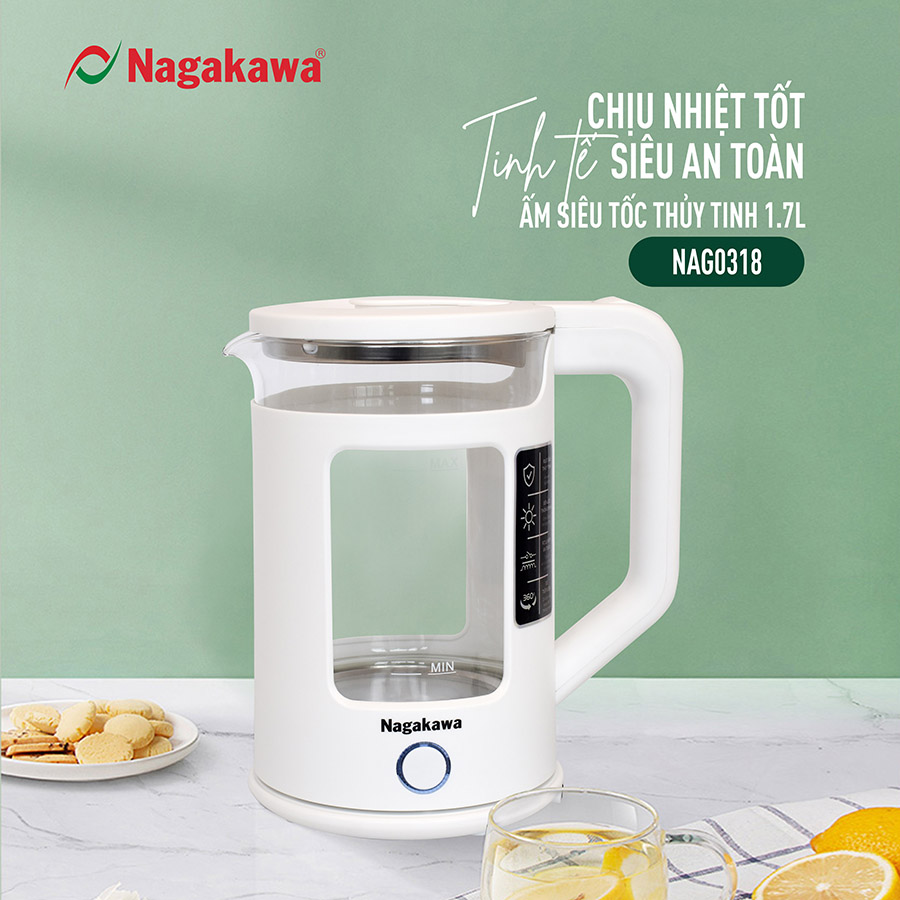 Ấm siêu tốc thủy tinh Nagakawa NAG0318 (1.7 Lít - 1355W) - Hàng chính hãng