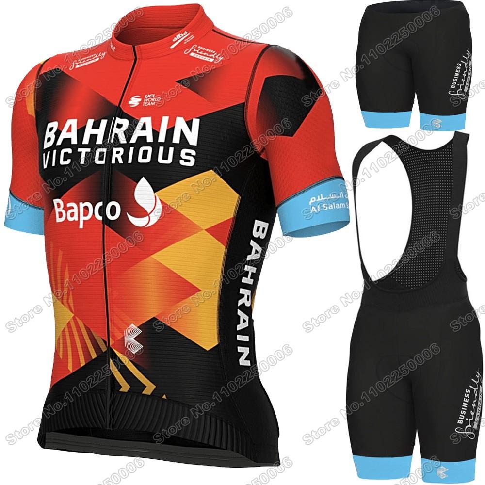 2023 Bahrain Chiến Thắng Đi Xe Đạp Quần Áo Mùa Hè Bộ Quần Áo Đạp Xe Jersey Xe Đạp Đường Bộ Áo Sơ Mi Phù Hợp Với Tay Ngắn Xe Đạp Yếm Quần Short Color: 1 Size: XS