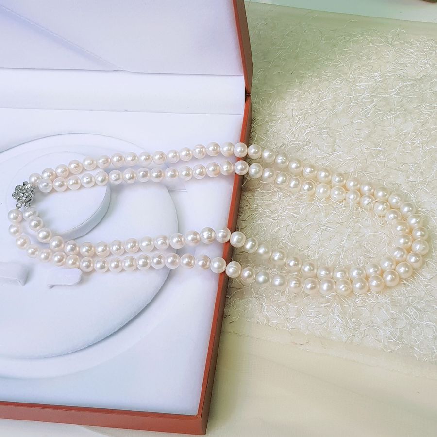 Vòng Cổ Ngọc Trai Nước Ngọt Thiên Nhiên Cao Cấp - Chuỗi Đôi Hoa Hồng - Trang Sức Cô Tấm - SOPHIE PEARL (7-8ly) - CTJ0112 - Trắng