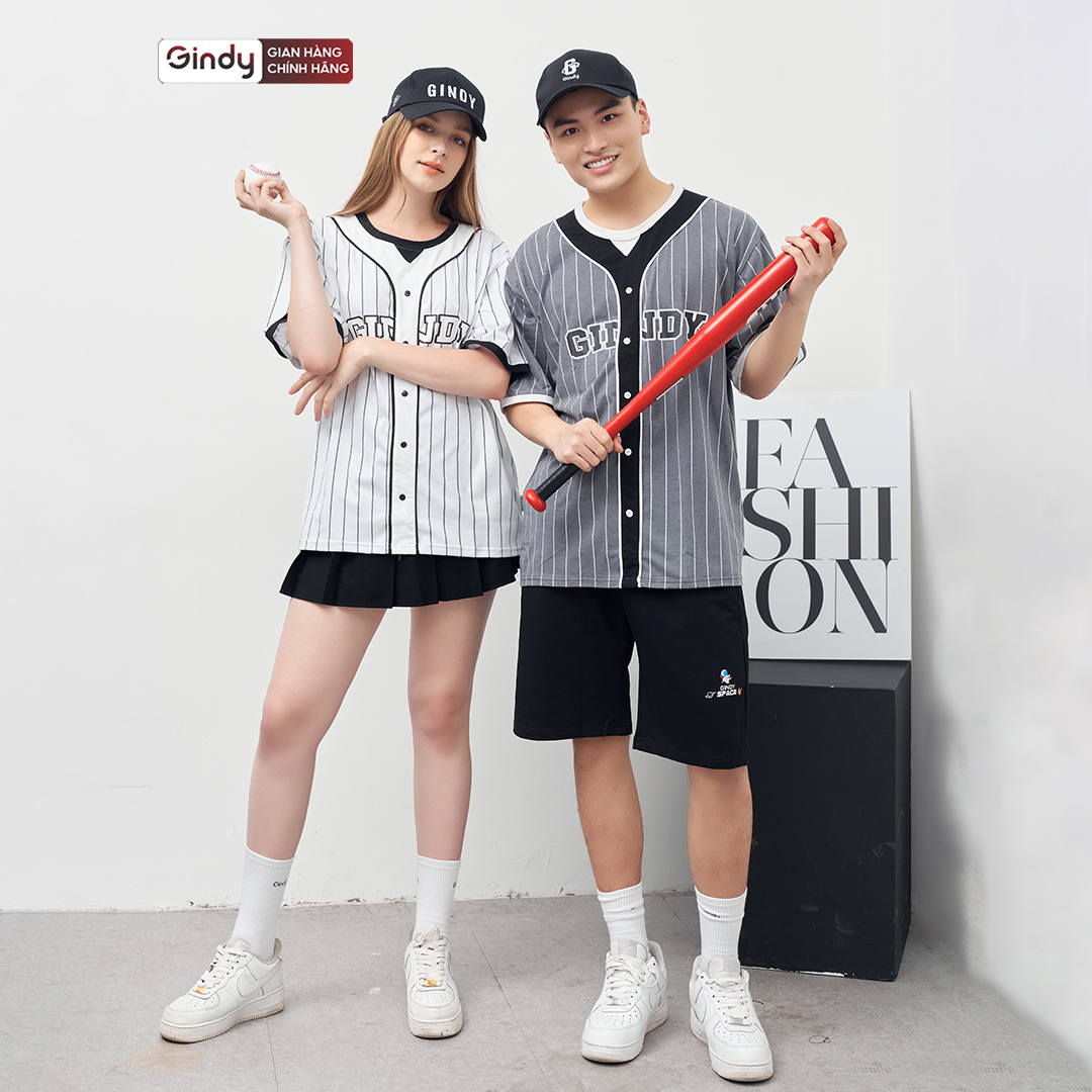 Áo thun unisex tay lỡ form rộng cotton phông bóng chày nam nữ kẻ sọc thể thao local brand GINDY A067
