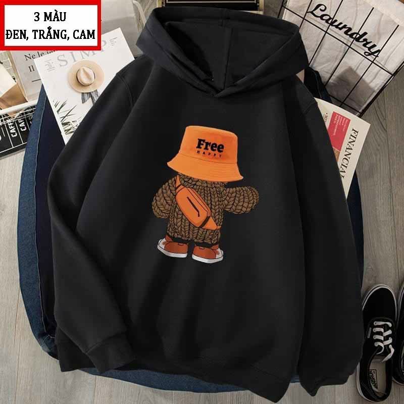 Áo Hoodie "Gấu Free" Form Rộng Nỉ Bông Dáng Oversize Nam Nữ Unisex