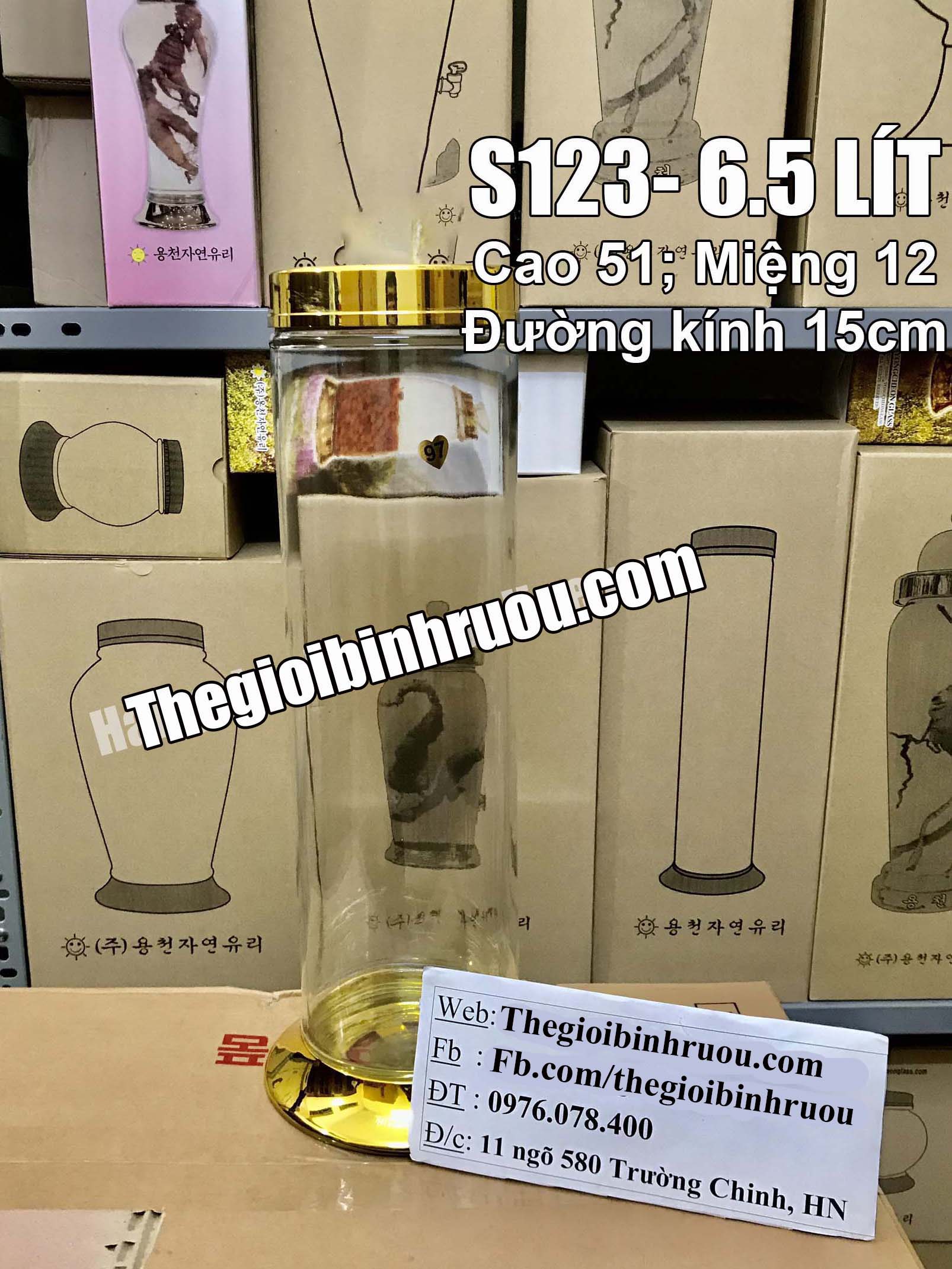 Bình Thủy Tinh Ngâm Rượu Hàn Quốc 6.5L - Bình Hình Trụ