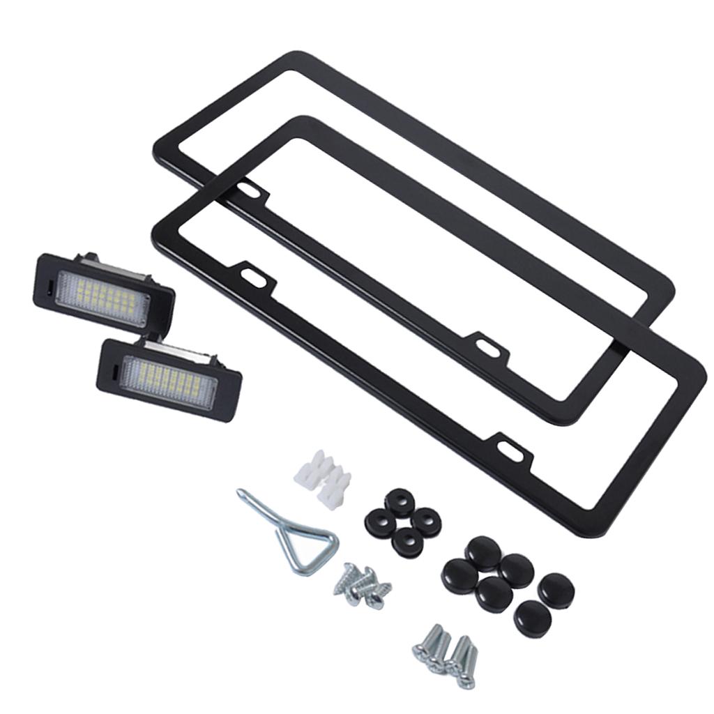 Black Vehicle License Plate Lamp Refitting Kit + 2pcs LED License Number Plate Lights for BMW E39 E82 E92 E93