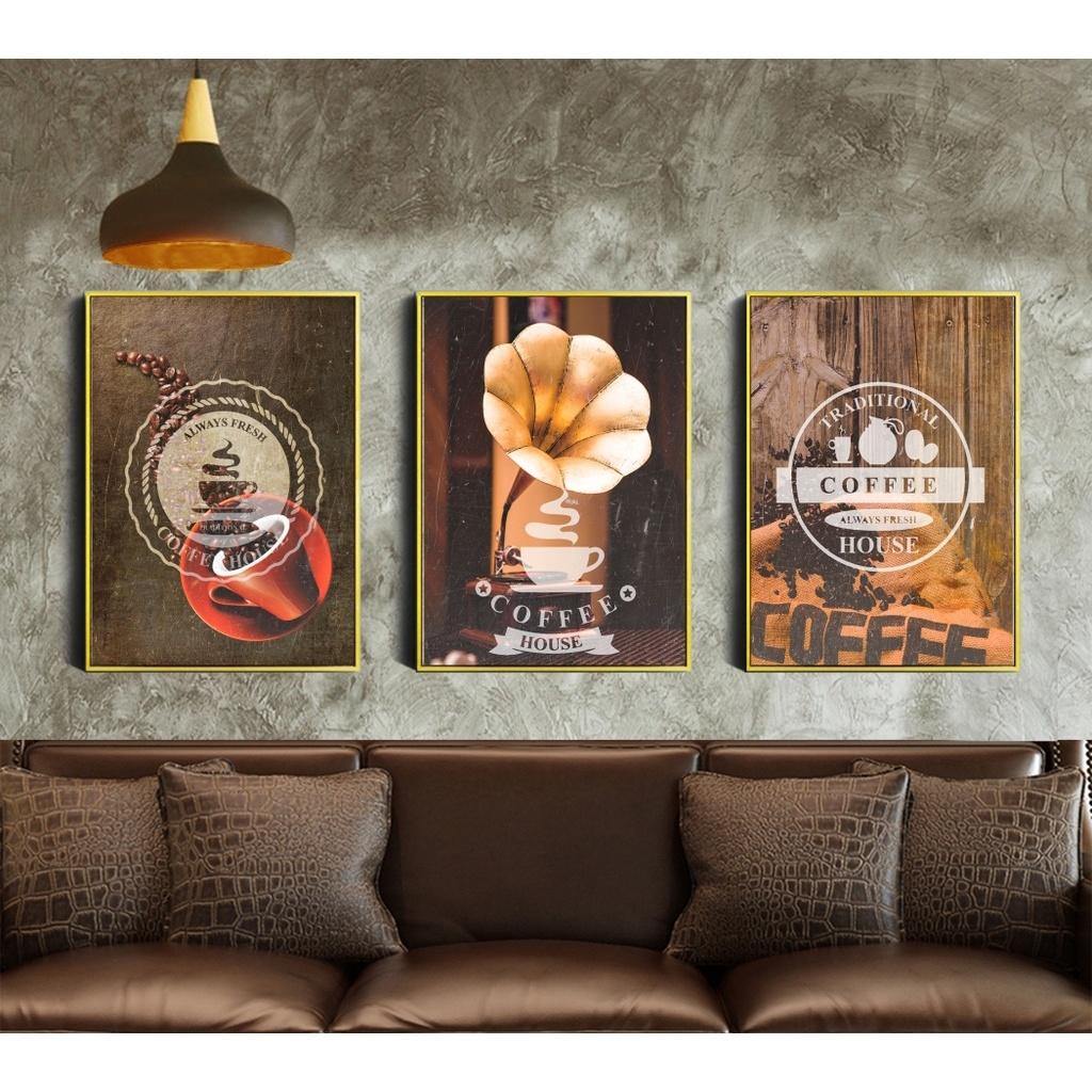 Bộ 3 tranh decor quán cafe mẫu đẹp đa dạng tặng đinh 3 chân treo tranh HOP_17039274 TG-tc2 KT 35 x 50 cm x 3 bức