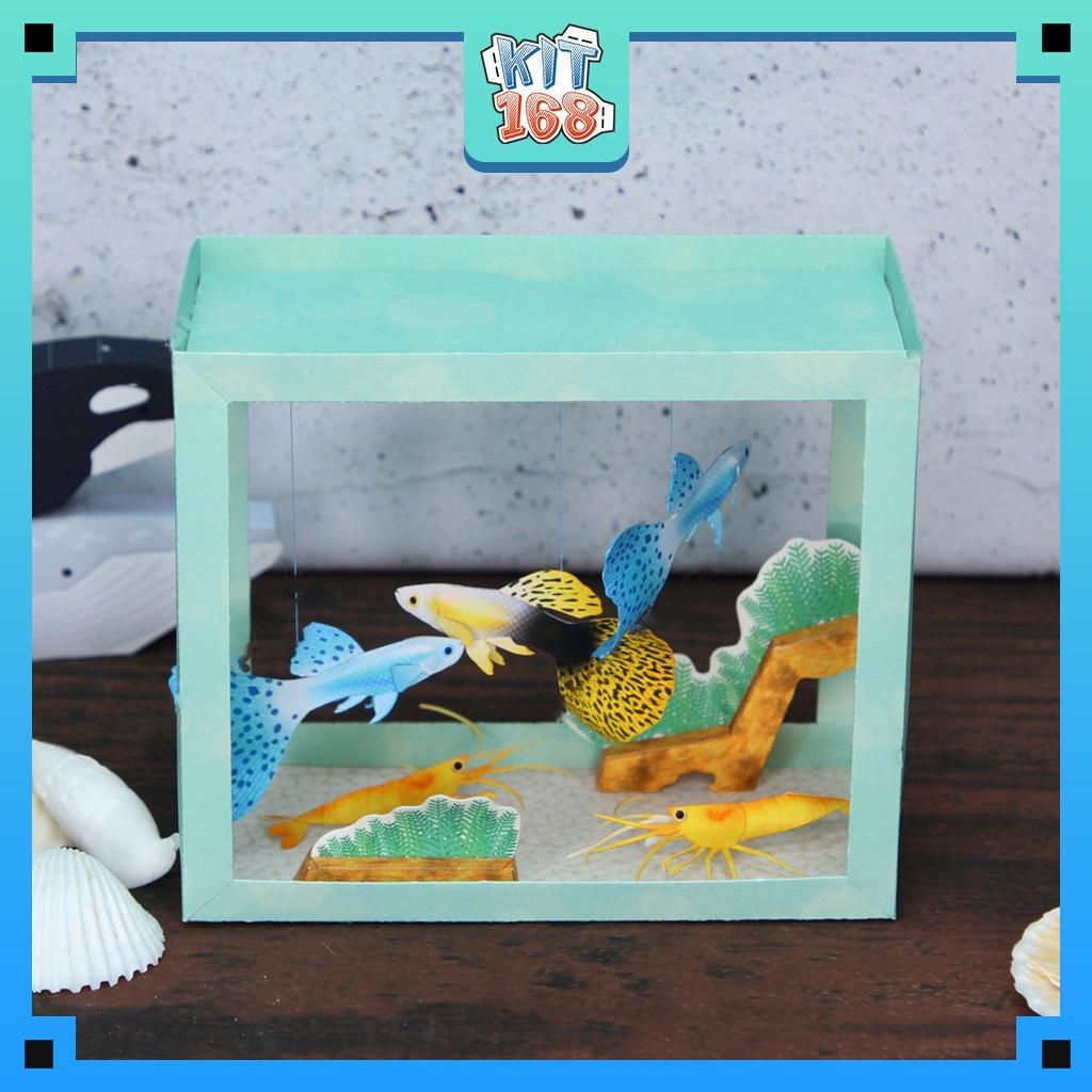 Mô hình giấy động vật Hồ cá kiểng 7 màu và Tôm