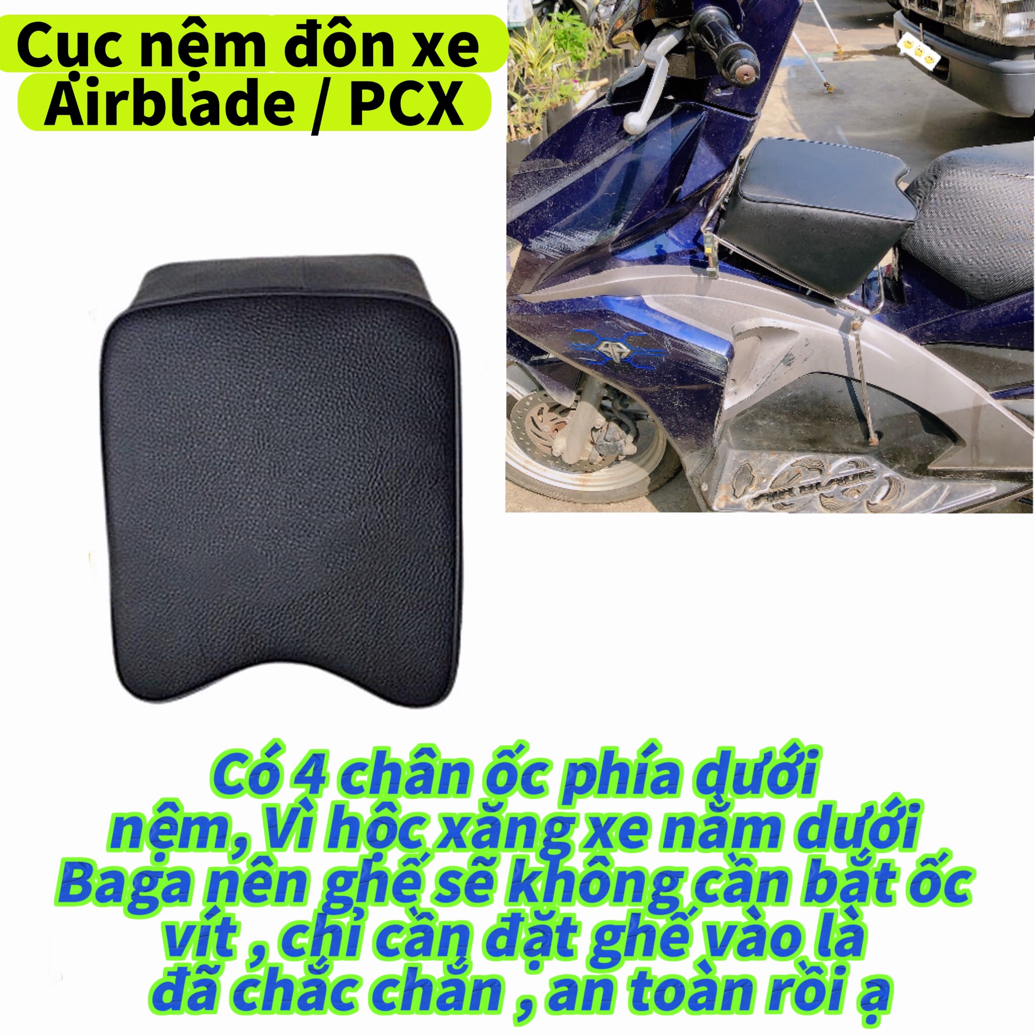 Nệm/đệm Ngồi Xe Máy Em Bé cho Xe AB, PCX , Yên Nệm, Không Tựa,An Toàn Cho Bé , CỤC ĐÔN YÊN NỆM