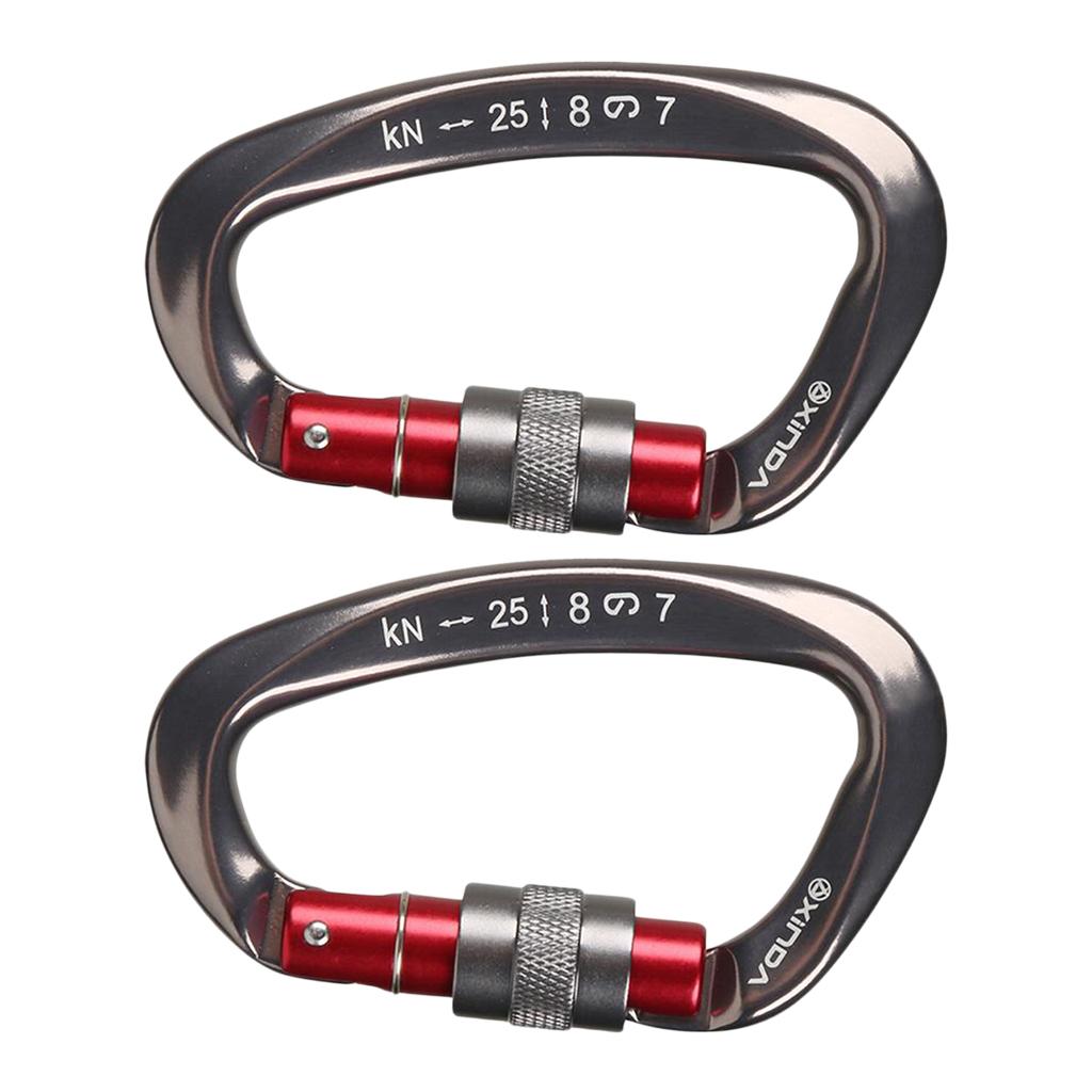 2xMountaineering Climbing Equipment Carabiner Screw Lock 25KN Gun Gray
