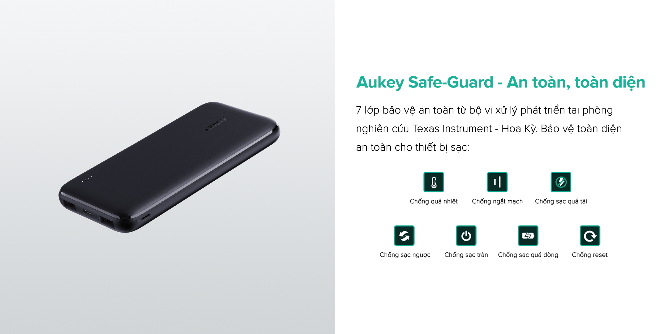 Hàng chính hãng - Pin sạc dự phòng Aukey 10.000 mAh PB-N73, 15W, Q.C 3.0 màu đen