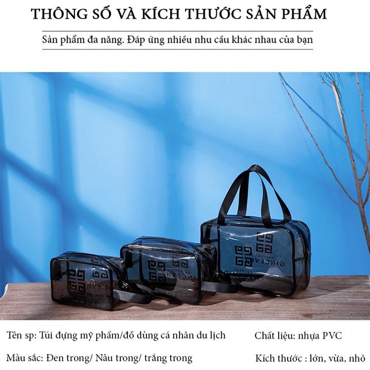 Set 3 túi đựng đồ trang điểm trong suốt bằng nhựa dẻo đa năng, túi đựng mỹ phẩm du lịch FAMAHA